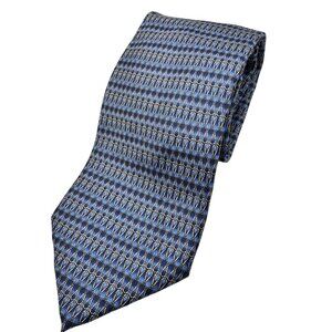 British Museum London Neck Tie Blue Yellow Geometric Pattern 100% Silk 4"
